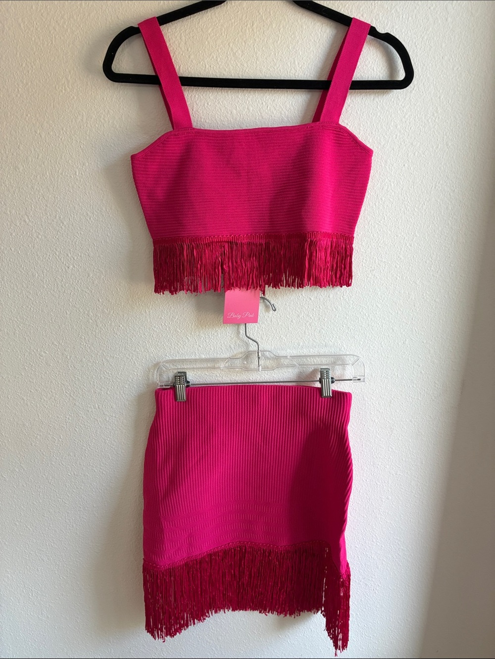 Fringed Mini Skirt in Hot Pink - Two-Piece Set